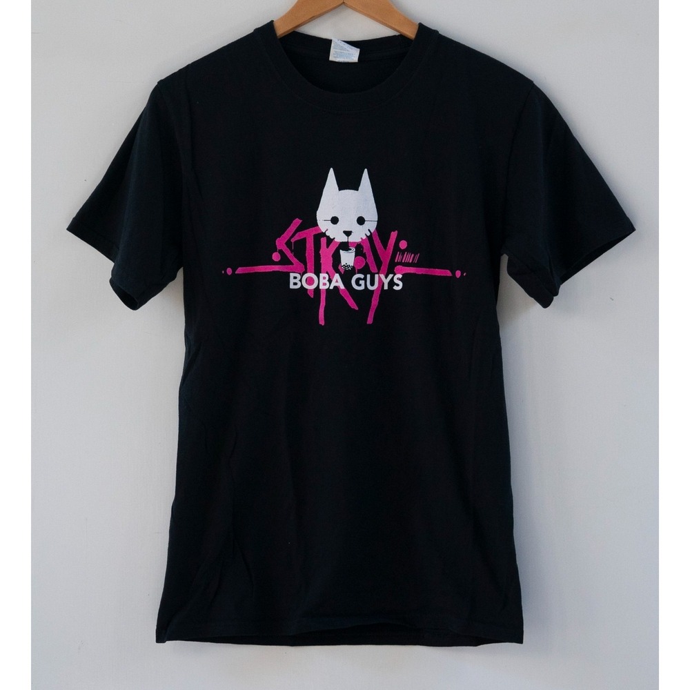 Stray Video Game Official Boba Guys Promo Crossover T-Shirt Black Pink Size S